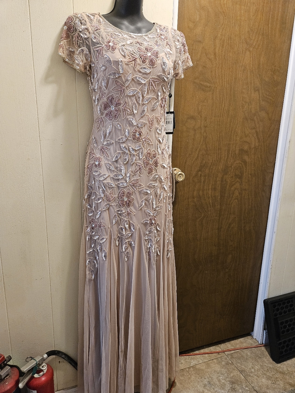 Adrianna Papell Women's Floral -Beaded Blush Pink Gown - Picture 5 of 13